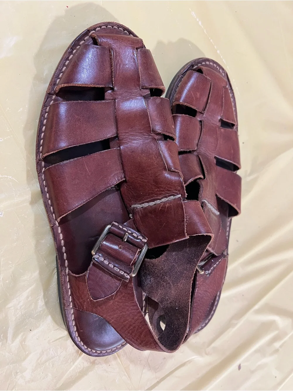 Cole Haan Brown Leather Woven Fisherman Sandals with Buckle A2